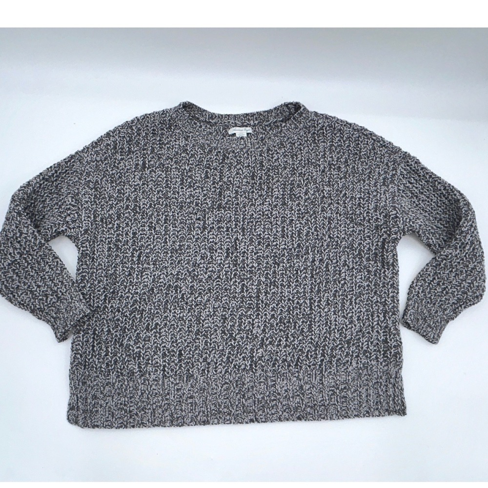 American Eagle Gray Marled Chunky Knit Chenille Crew Neck Sweater Small Relaxed - Picture 2 of 8